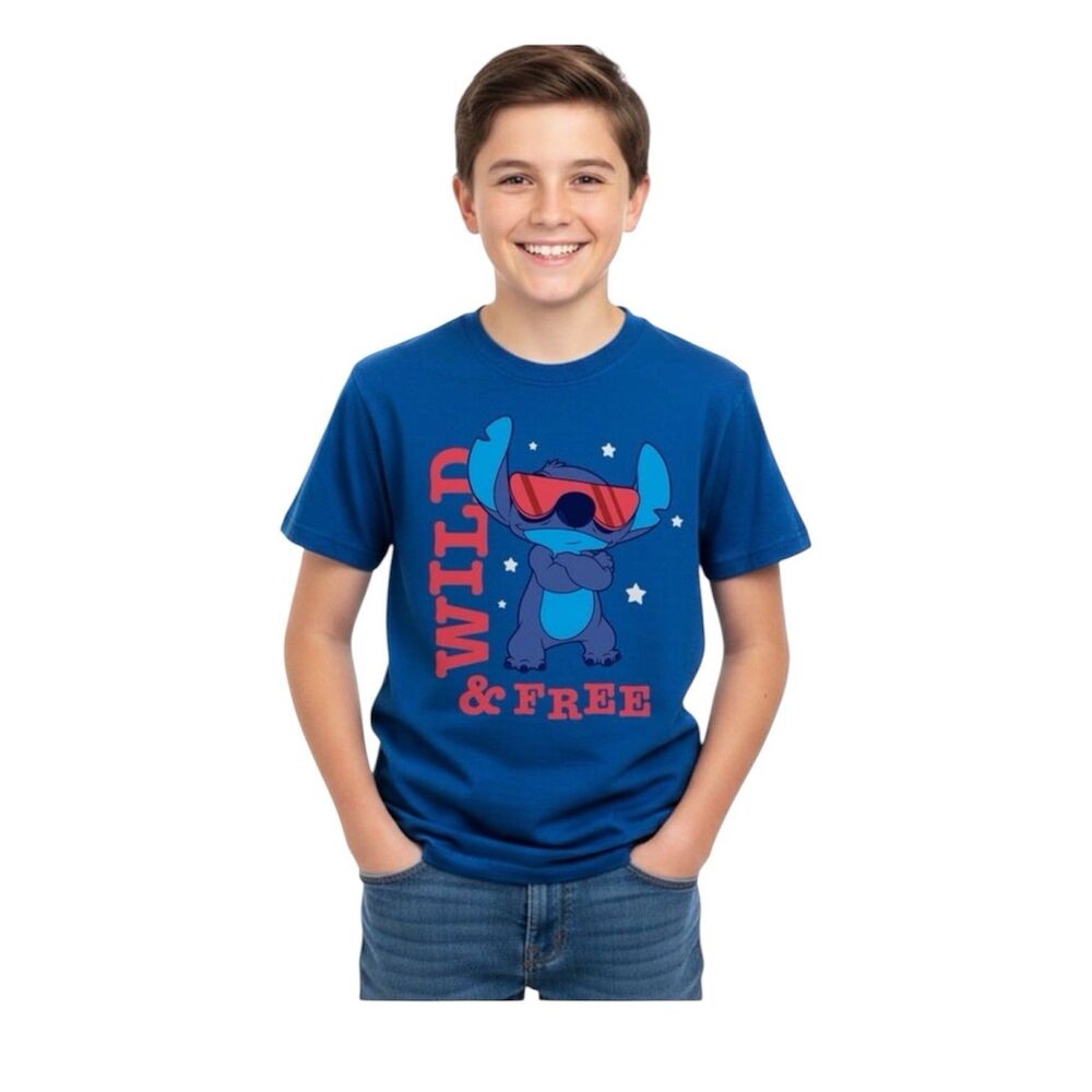 Lilo & Stitch Boys' Graphic Tee Wild and Free Sunglasses Size 6/7